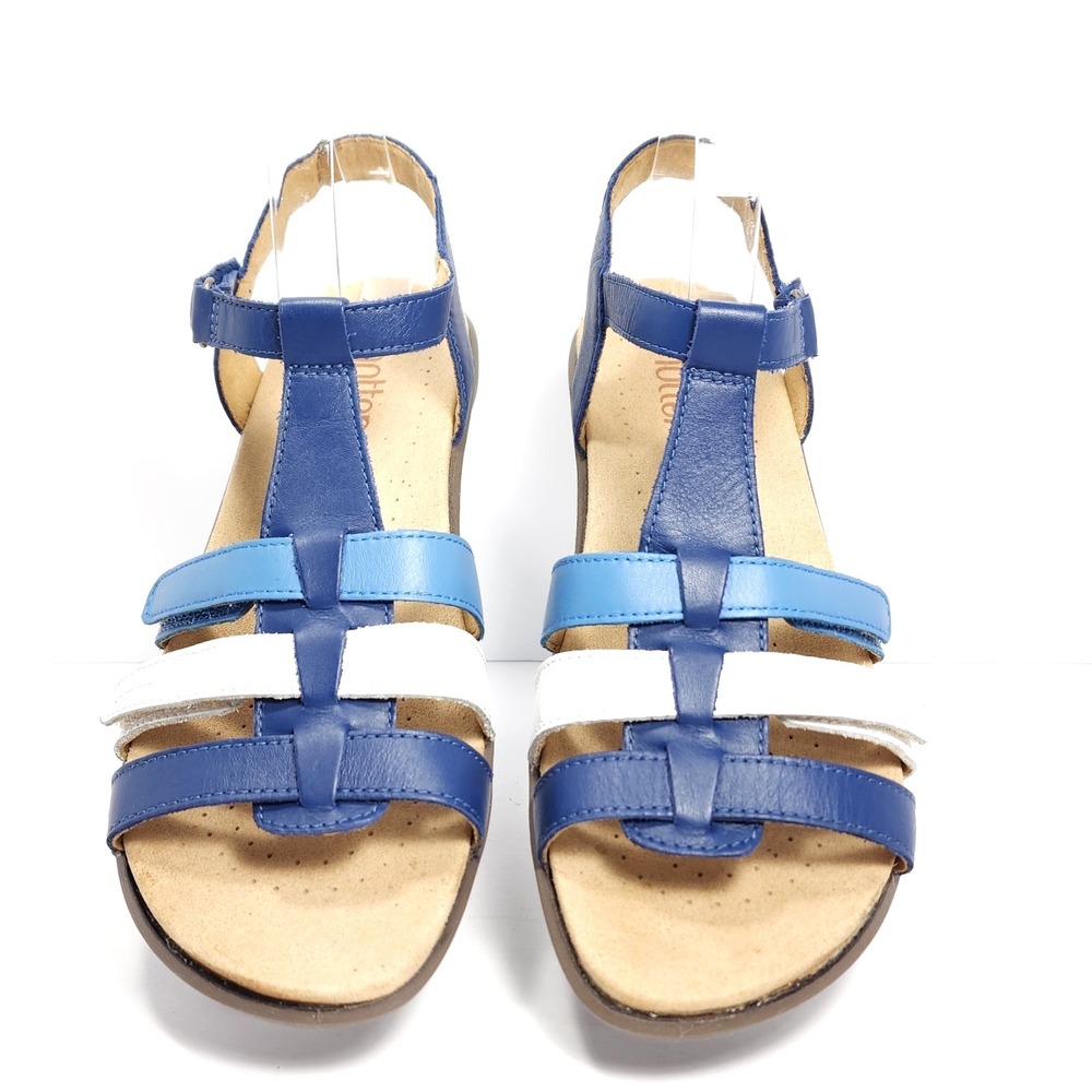 Hotter Soli Women's Leather Gladiator Sandals STD Aquatic Blue & White Size 9 - Picture 2 of 16